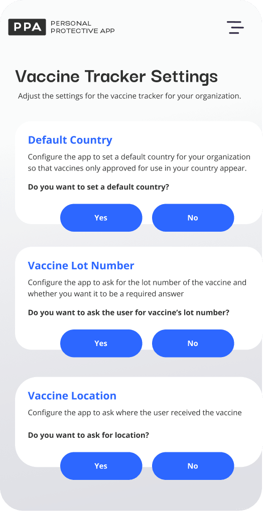 vaccine tracker settings