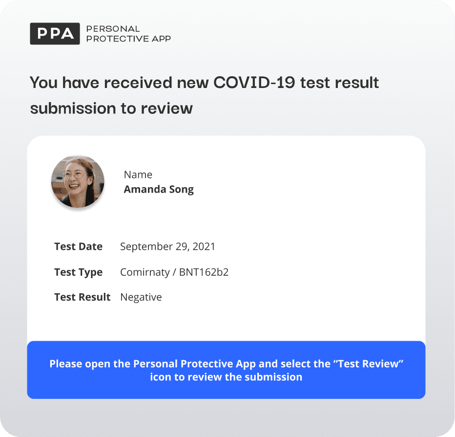PPA covid-19 test result submission